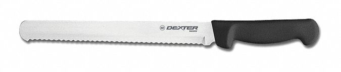 Bread Knife: Scalloped, 15 in Overall Lg, Steel Blade, Sanitary Polypropylene Handle