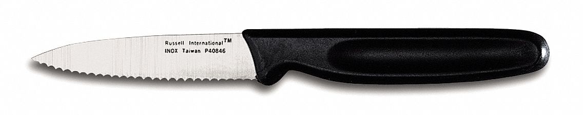 PARING KNIFE,3-1/4 IN,SCALLOPED,BLA