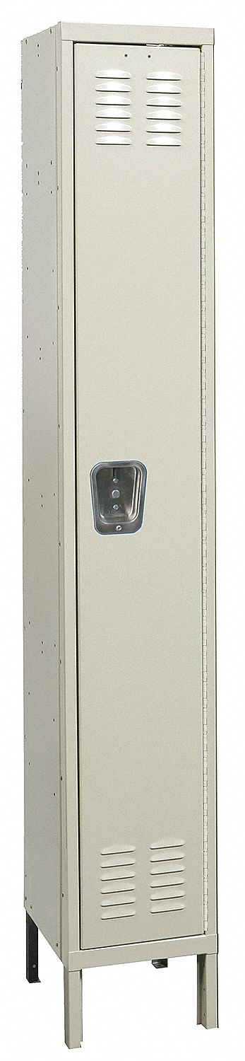 Wardrobe Locker: 12 in x 12 in x 78 in, Louvered, 1 Tiers, 1 Units Wide, Padlock Hasp, Tan