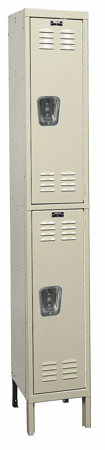 Wardrobe Locker: 12 in x 12 in x 78 in, Louvered, 2 Tiers, 1 Units Wide, Padlock Hasp, Tan