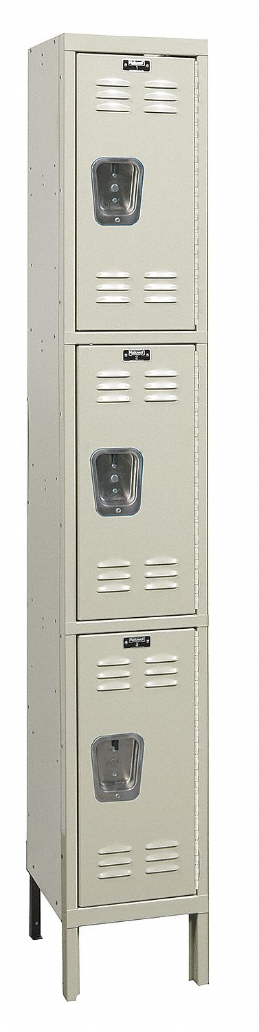 Wardrobe Locker: 12 in x 12 in x 78 in, Louvered, 3 Tiers, 1 Units Wide, Padlock Hasp, Tan