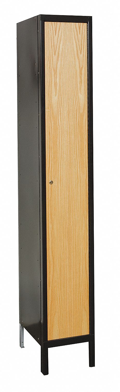 Wardrobe Locker: 12 in x 18 in x 78 in, Solid, 1 Tiers, 1 Units Wide, Keyed, Black/Wood