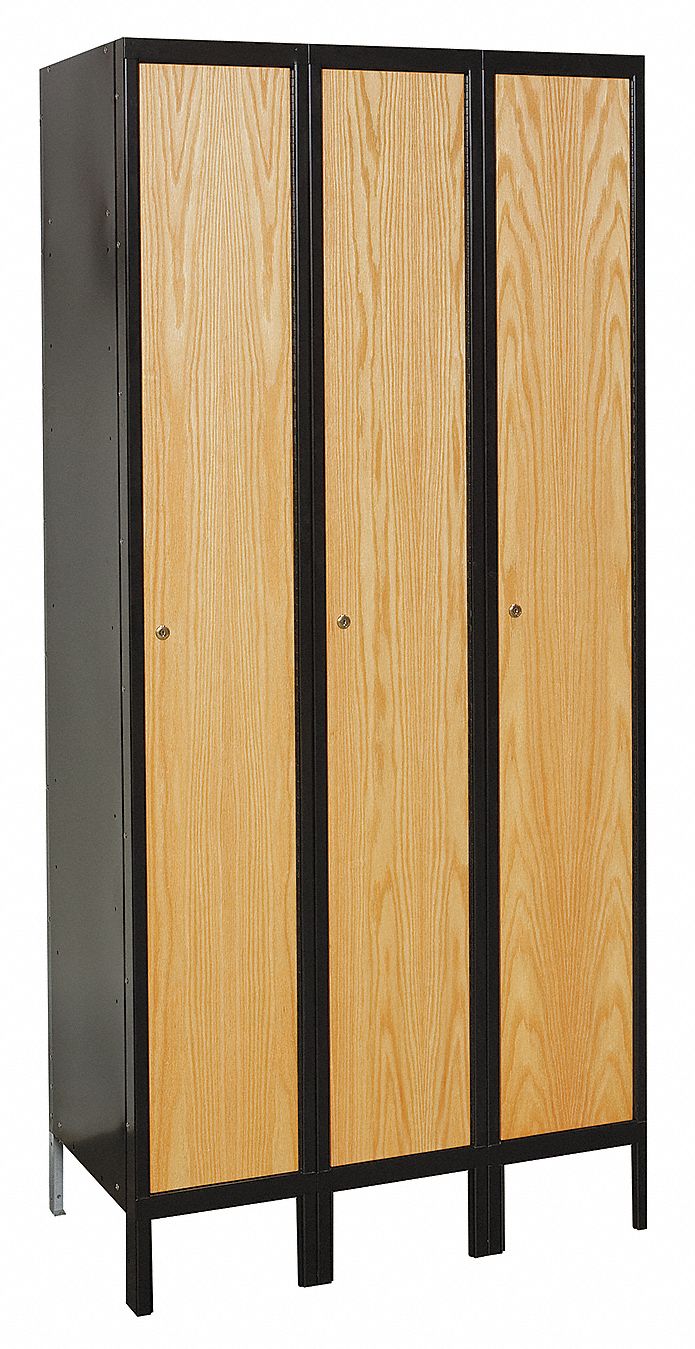 HALLOWELL Light Wood/Black Wardrobe Locker, (1) Tier, (3) Wide Openings