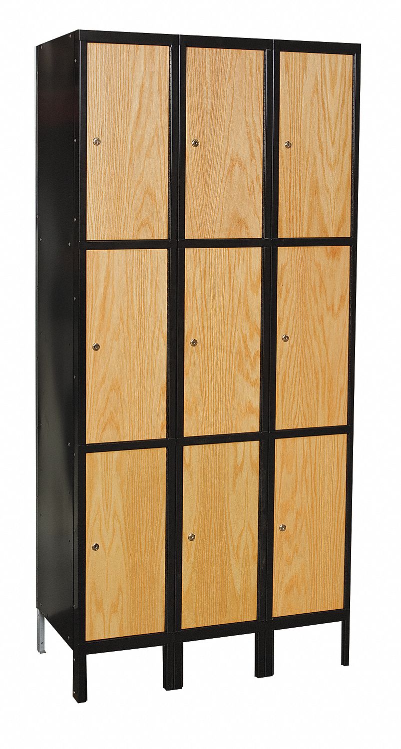 Wardrobe Locker: 36 in x 18 in x 78 in, Solid, 3 Tiers, 3 Units Wide, Keyed, Assembled