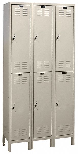 Wardrobe Locker: 36 in x 12 in x 78 in, Louvered, 2 Tiers, 3 Units Wide, Tan, Steel