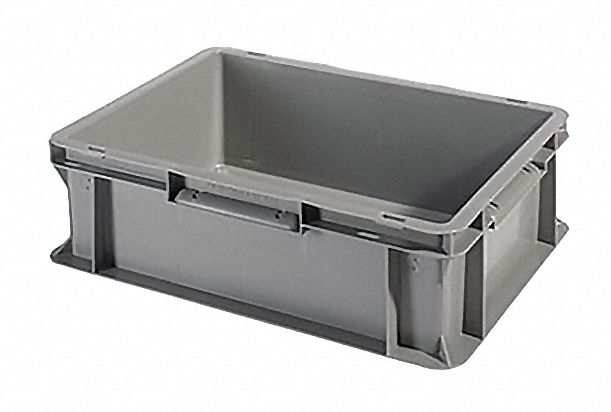 Straight Wall Tote: 2.8 gal, 15 3/4 in x 11 7/8 in x 4 3/4 in, Stacking Capable, Gray