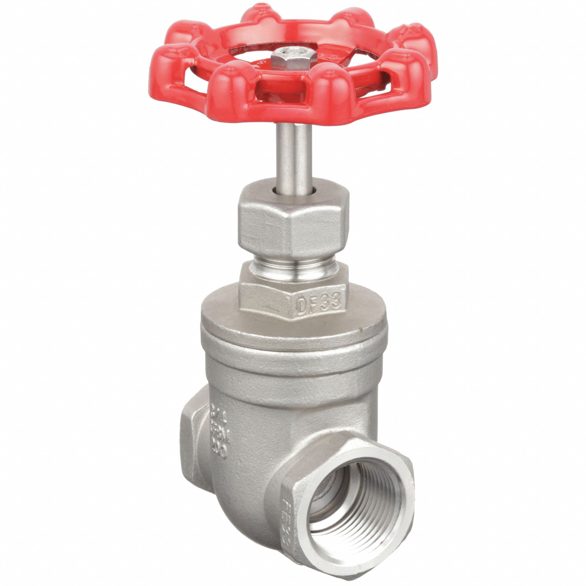 GATE VALVE: ¾ IN, 316 STAINLESS STEEL, NON-RISING, FNPT X FNPT, WHEEL, SOLID WEDGE