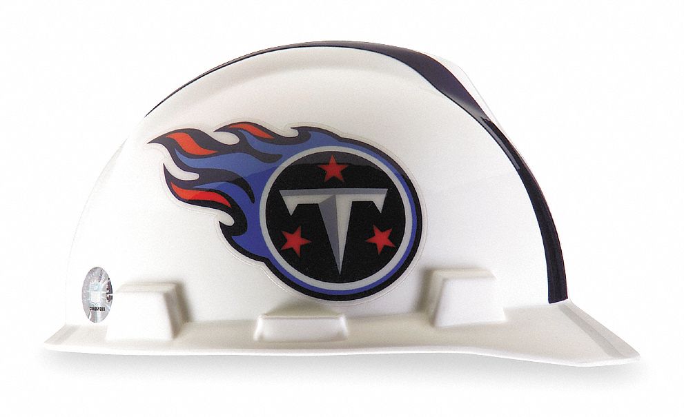 NFL Hard Hat: White, Tennessee Titans, One-Touch (4-Point), Polyethylene,  Side-Slots, MSA, V-Gard