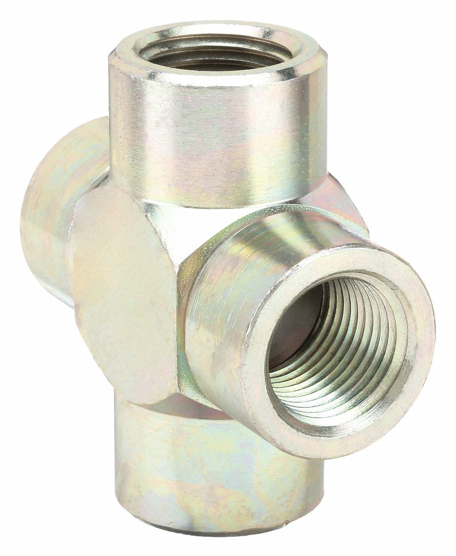 Hydraulic Hose Adapter: 1/2 in x 1/2 in x 1/2 in x 1/2 in Fitting Size, NPTF x NPTF x NPTF x NPTF