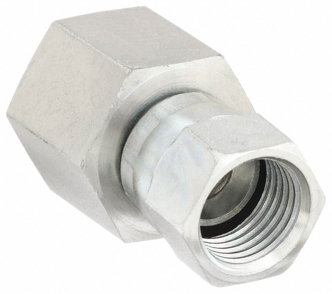 Hydraulic Hose Adapter: 1/4 in x 1/4 in Fitting Size, Female x Female, NPTF x JIC, Swivel, Straight