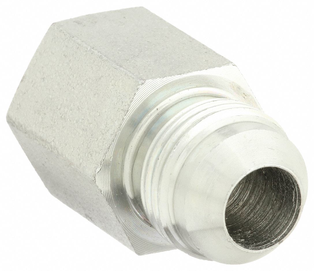 Hydraulic Hose Adapter: 3/8 in x 1/2 in Fitting Size, Female x Male, NPTF x JIC, Rigid, Straight