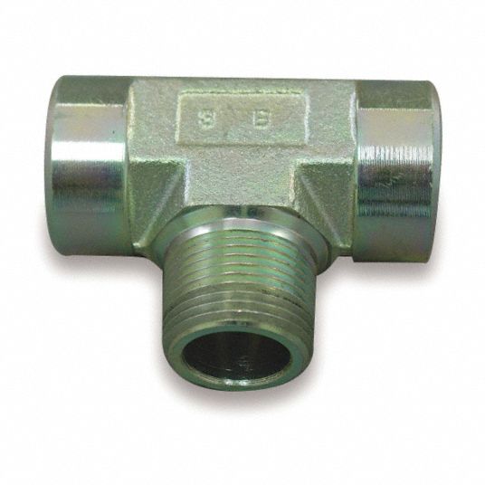 Hydraulic Hose Adapter: 1/8 in x 1/8 in x 1/8 in Fitting Size, Female x  Female x Male, Rigid, Tee