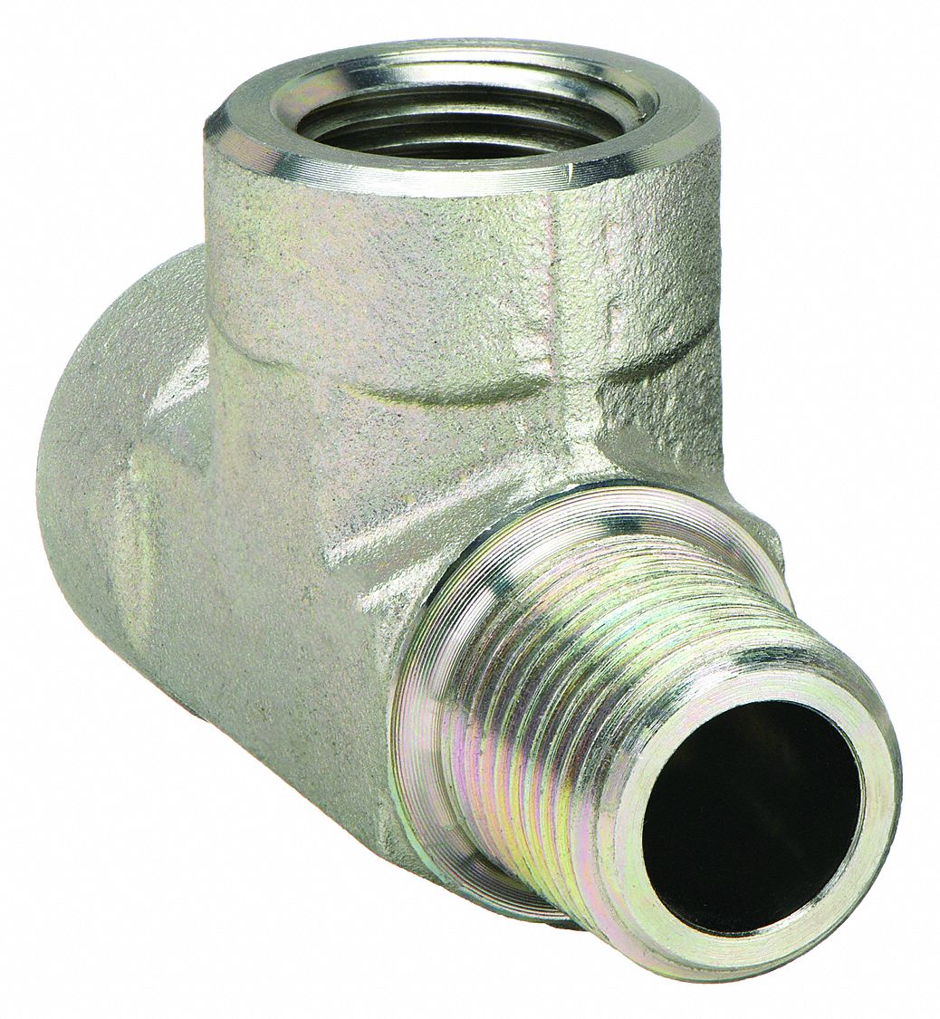 Hydraulic Hose Adapter: 1/2 in x 1/2 in x 1/2 in Fitting Size, Female x Female x Male, Rigid, Tee