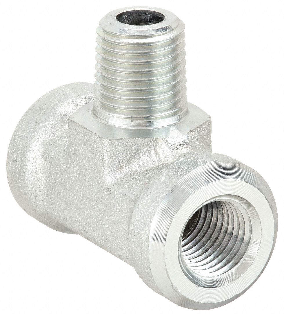 Hydraulic Hose Adapter: 1/2 in x 1/2 in x 1/2 in Fitting Size, Female x Female x Male, Rigid, Tee