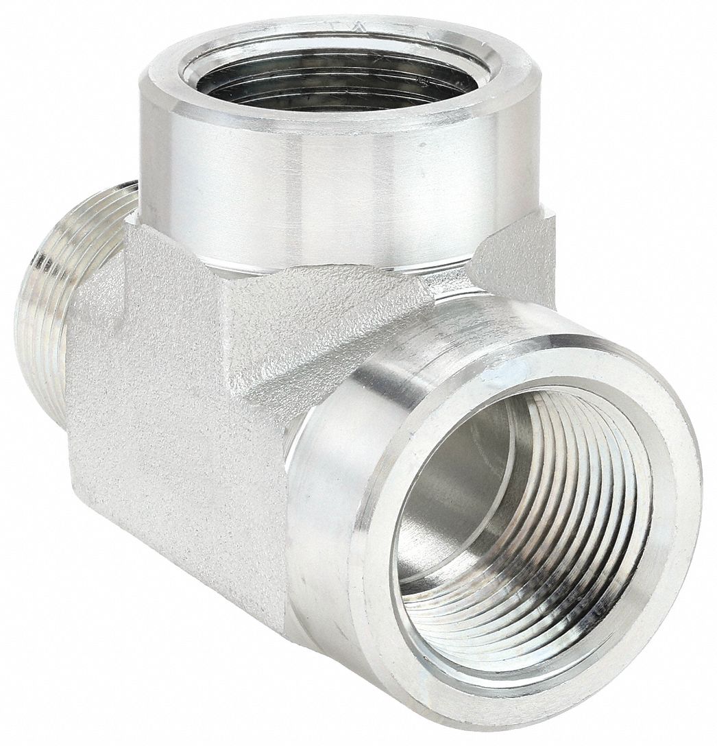 Hydraulic Hose Adapter: 1 in x 1 in x 1 in Fitting Size, Female x Female x Male, NPTF x NPTF x NPTF
