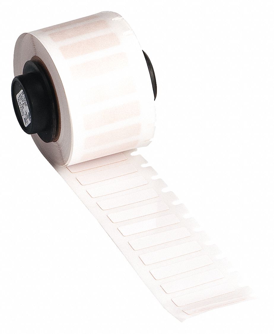 Pre-Cut Label Stock Roll: 1/4 in x 29/32 in, Acrylic, Aggressive Adhesive/Permanent Adhesive