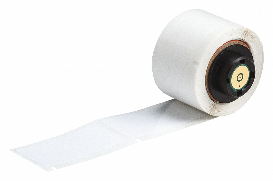 Pre-Cut Label Stock Roll: 2 in x 1 in, Acrylic, Permanent Adhesive, 100 Labels, BMP61/BMP71/M611