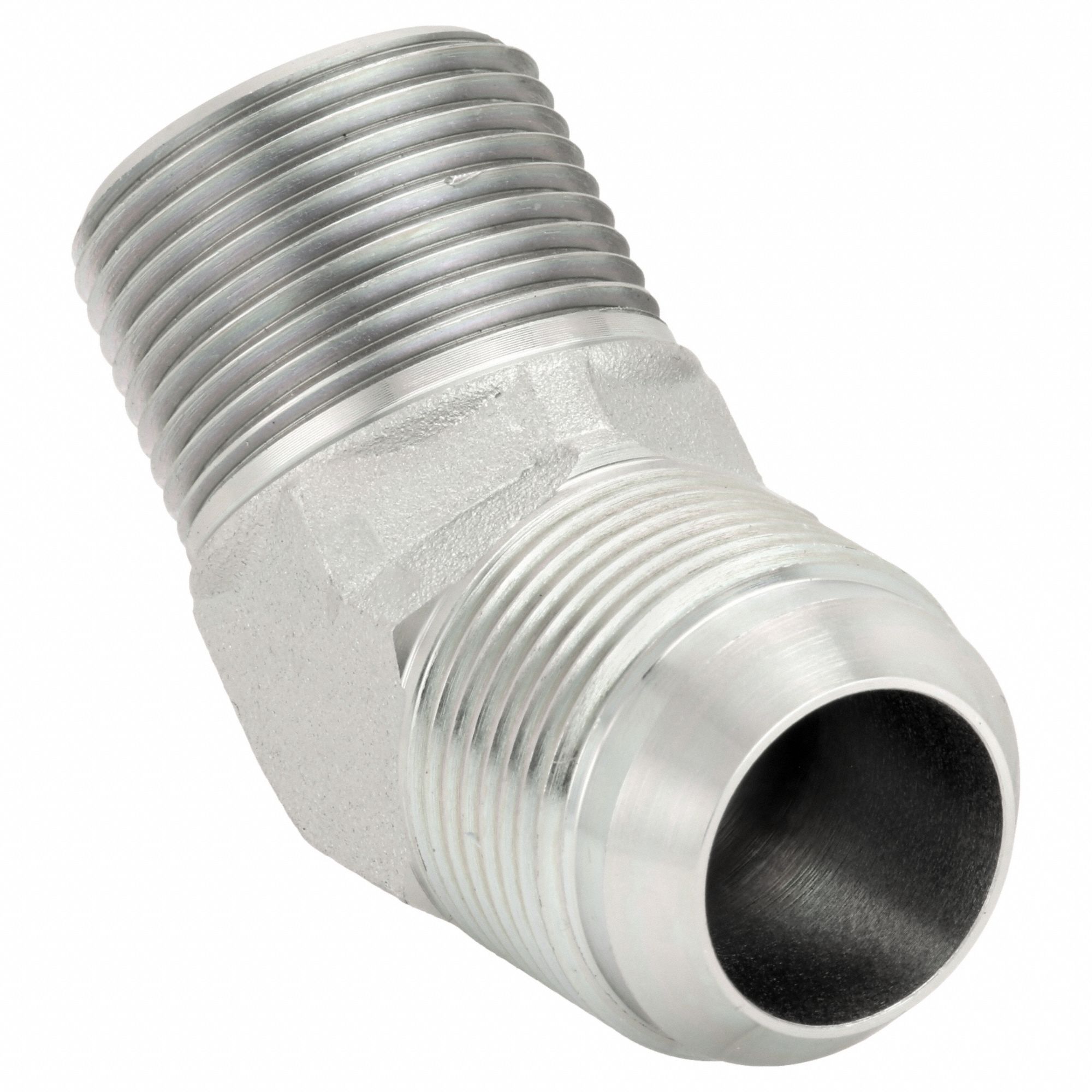 Hydraulic Hose Adapter: 1 in x 1 in Fitting Size, Male x Male, NPTF x JIC, Rigid, 45° Elbow
