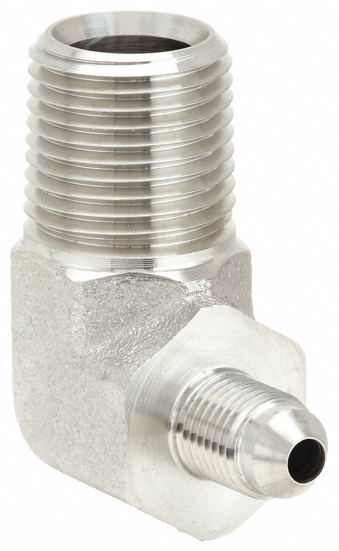 Hydraulic Hose Adapter: 1/2"-14 Thread Size, 1/2 in x 1/4 in Fitting Size, Male x Male, NPTF x JIC