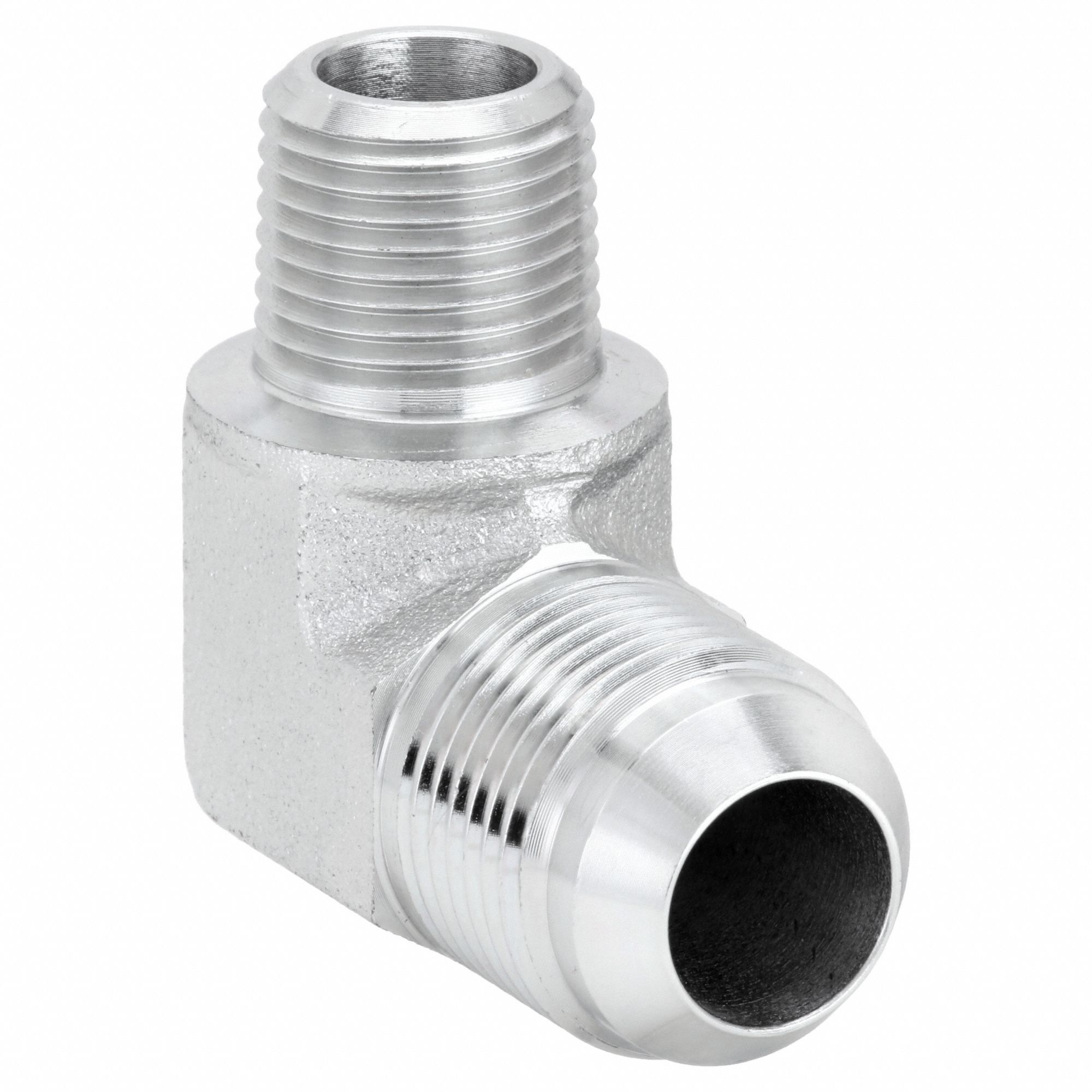 Hydraulic Hose Adapter: 1/2 in x 3/4 in Fitting Size, Male x Male, NPTF x JIC, Rigid, 90° Elbow