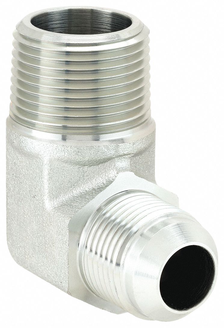 Hydraulic Hose Adapter: 1 in x 3/4 in Fitting Size, Male x Male, NPTF x JIC, Rigid, 90° Elbow