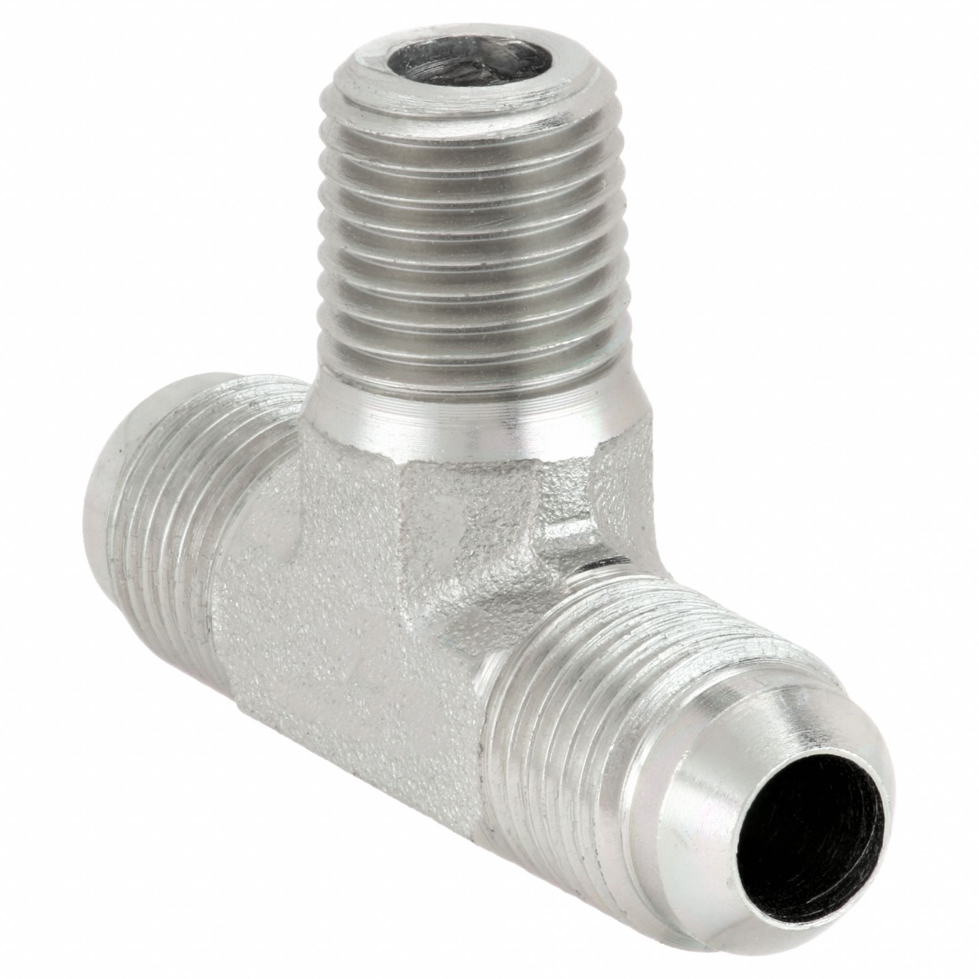 Hydraulic Hose Adapter: 1/2 in x 1/2 in x 1/2 in Fitting Size, Male x Male x Male, NPTF x JIC x JIC