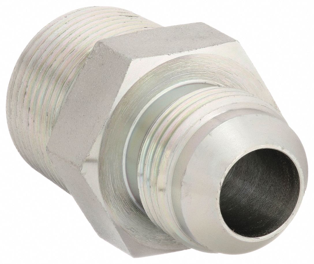 Hydraulic Hose Adapter: 3/4 in x 5/8 in Fitting Size, Male x Male, NPTF x JIC, Rigid, Straight