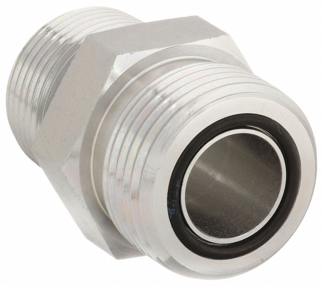 Hydraulic Hose Adapter: 1 in x 1 in Fitting Size, Male x Male, ORS x NPTF, Rigid, Straight