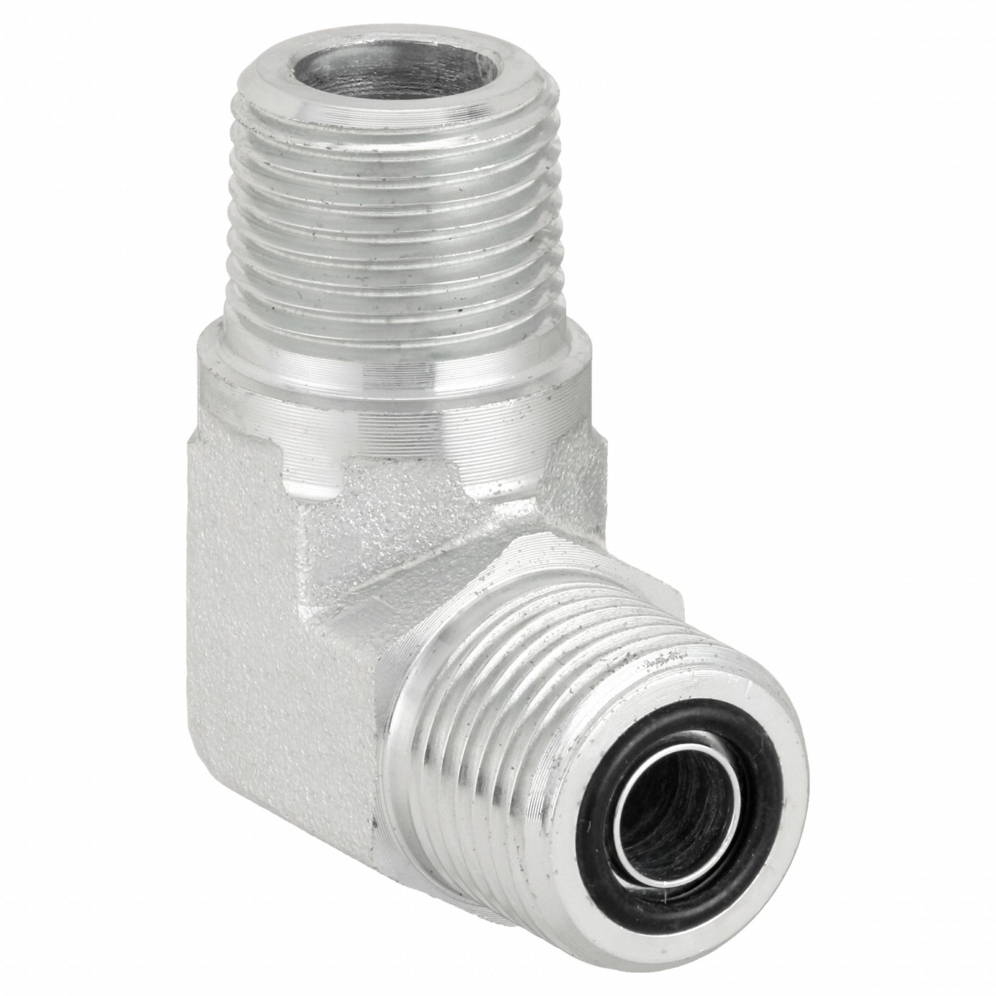 Hydraulic Hose Adapter: 3/4 in x 3/4 in Fitting Size, Male x Male, ORS x NPTF, Rigid, 90° Elbow