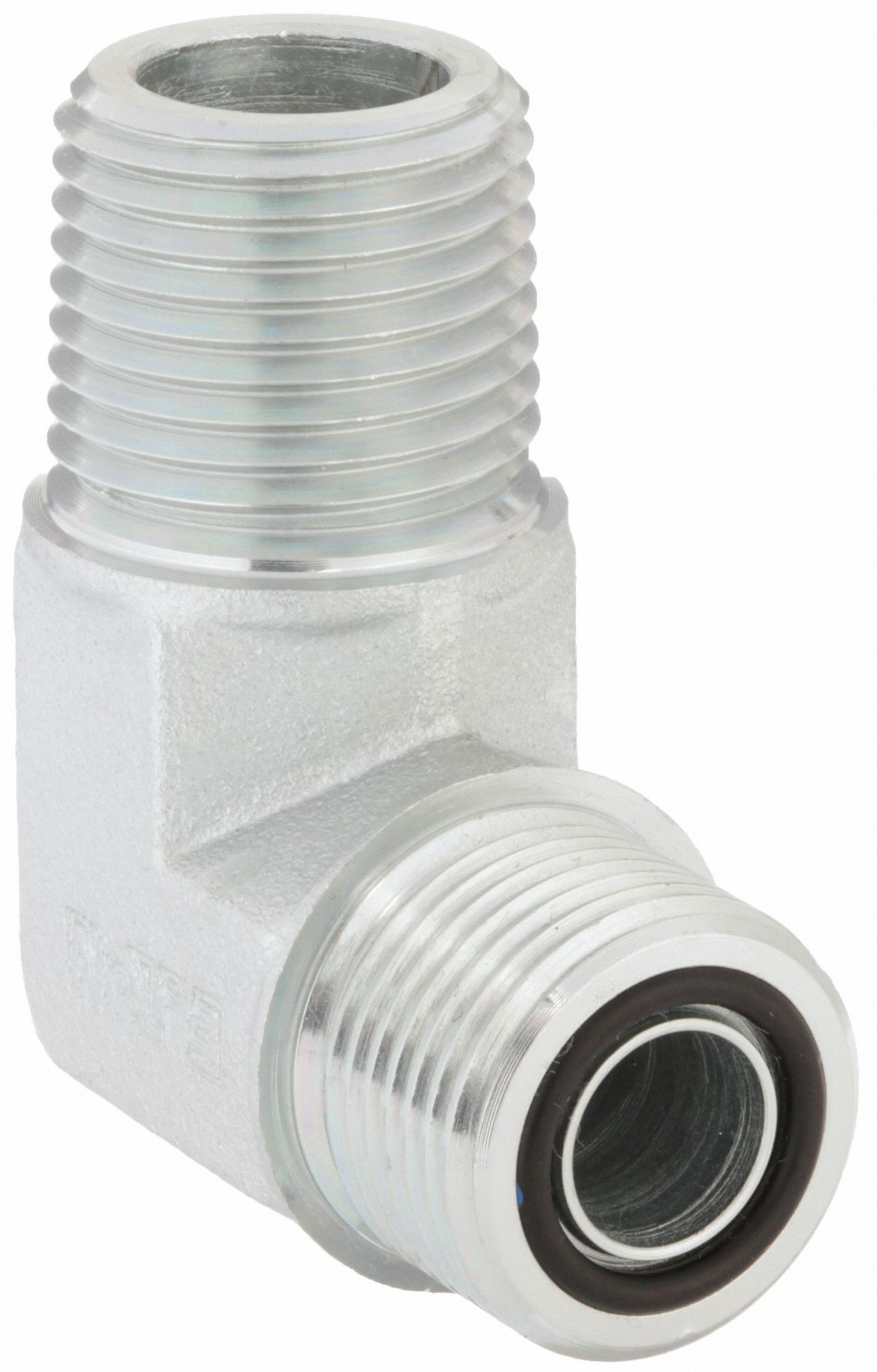 Hydraulic Hose Adapter: 1/2 in x 1/2 in Fitting Size, Male x Male, ORS x NPTF, Rigid, 90° Elbow