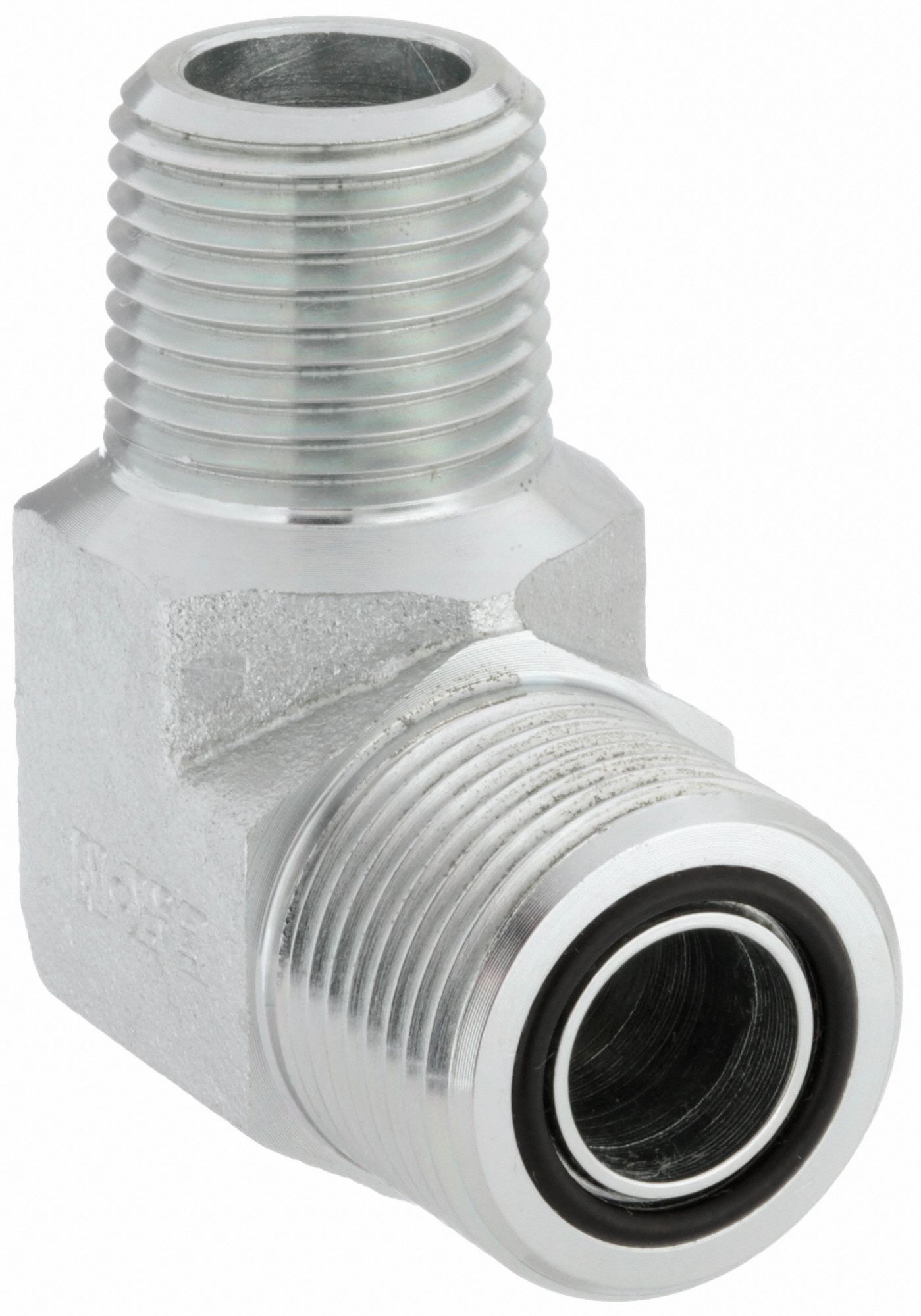 Hydraulic Hose Adapter: 5/8 in x 1/2 in Fitting Size, Male x Male, ORS x NPTF, Rigid, 90° Elbow