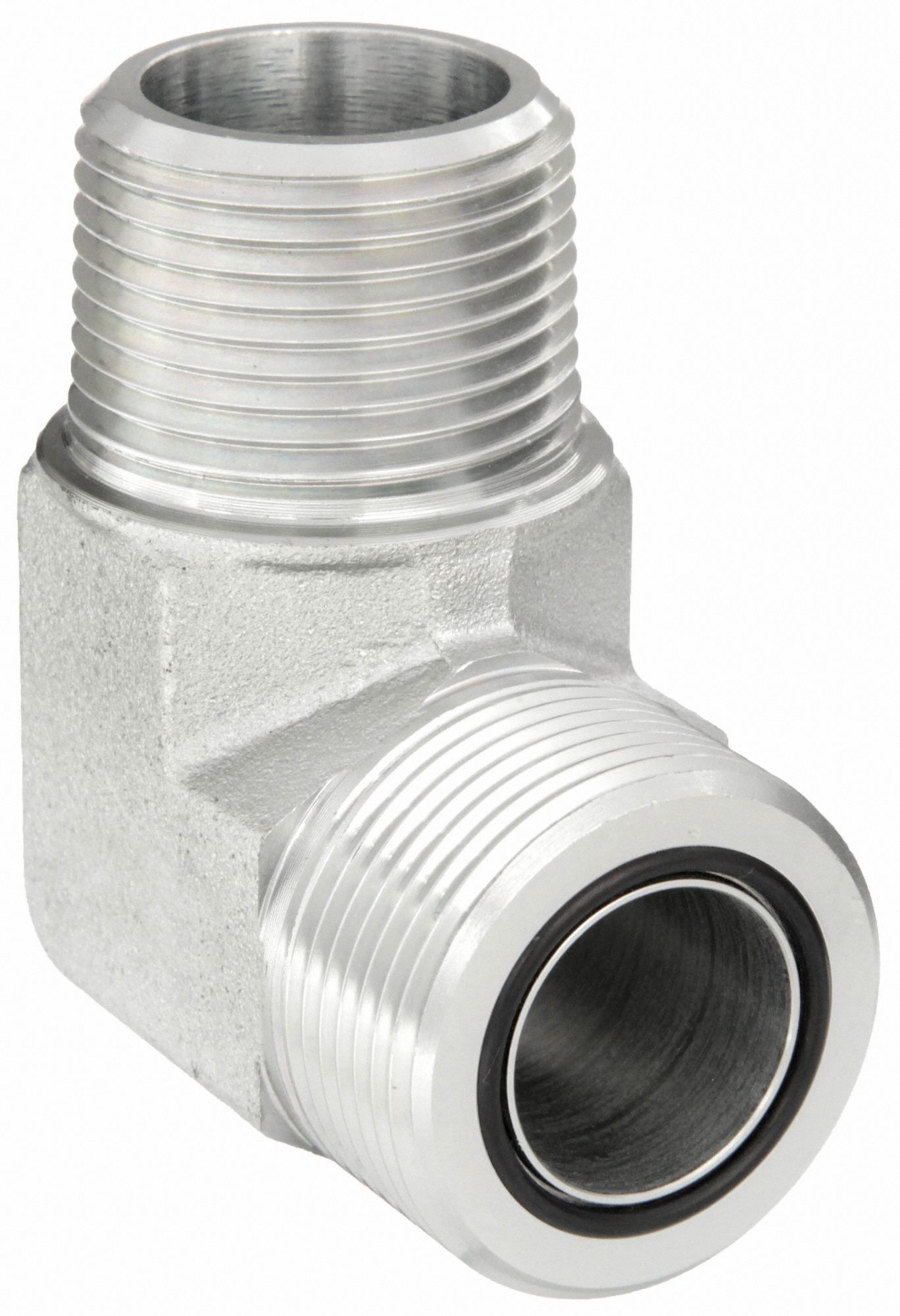 Hydraulic Hose Adapter: 1 in x 1 in Fitting Size, Male x Male, ORS x NPTF, Rigid, 90° Elbow