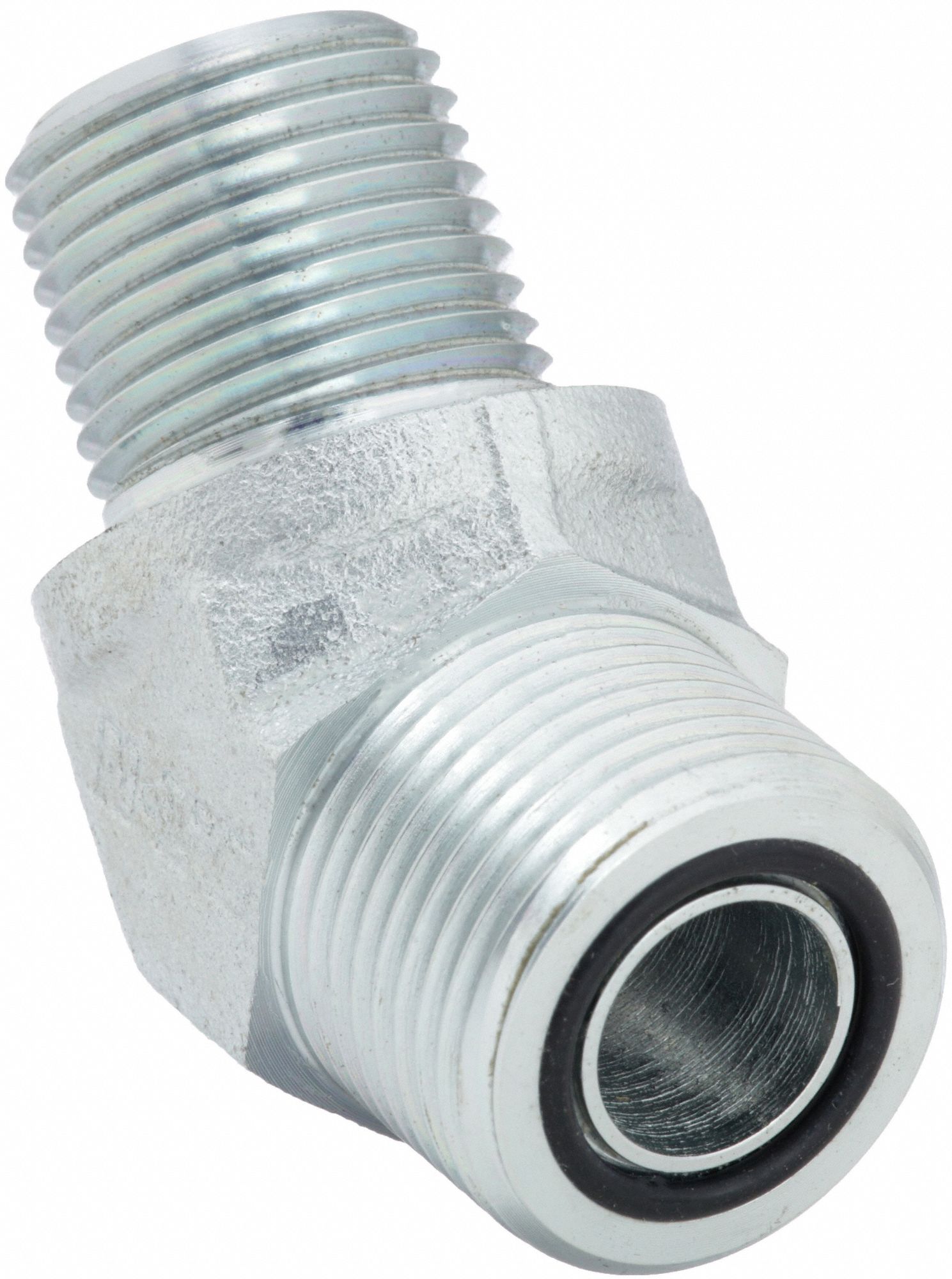 Hydraulic Hose Adapter: 5/8 in x 1/2 in Fitting Size, Male x Male, ORS x NPTF, Rigid, 45° Elbow