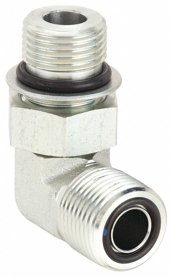 Hydraulic Hose Adapter: 1 in x 1 in Fitting Size, Male x Male, ORS x ORB, Rigid, 90° Elbow
