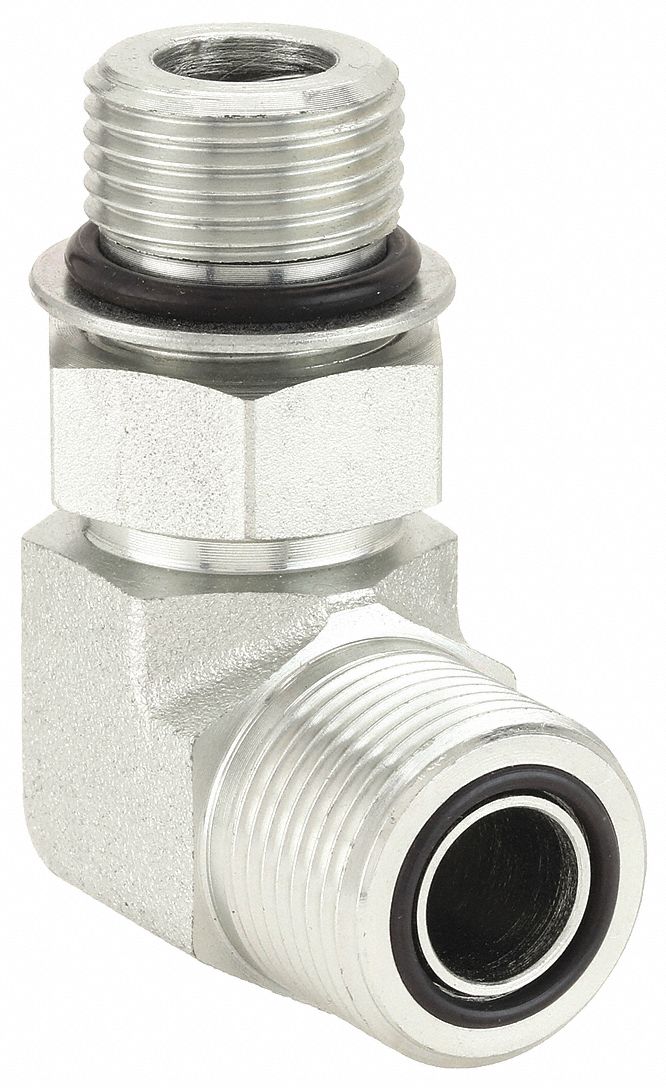 Hydraulic Hose Adapter: 5/8 in x 5/8 in Fitting Size, Male x Male, ORS x ORB, Rigid, 90° Elbow