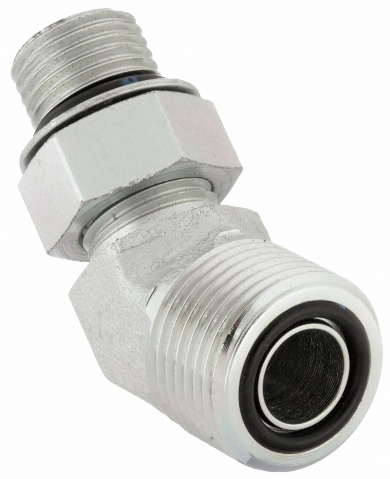 Hydraulic Hose Adapter: 1 in x 3/4 in Fitting Size, Male x Male, ORS x ORB, Rigid, 45° Elbow
