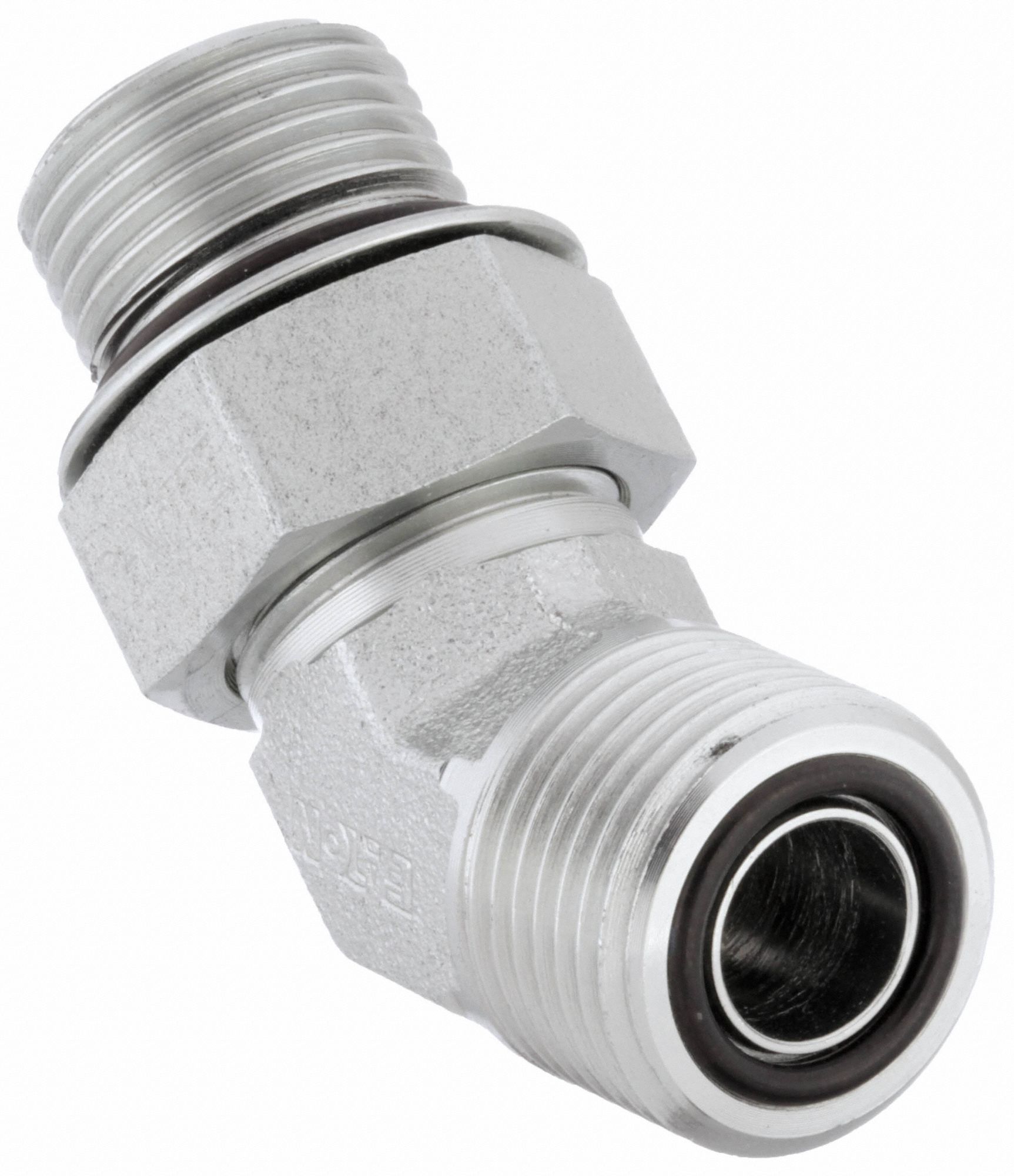 Hydraulic Hose Adapter: 1 1/2 in x 1 1/2 in Fitting Size, Male x Male, ORS x ORB, Rigid, 45° Elbow