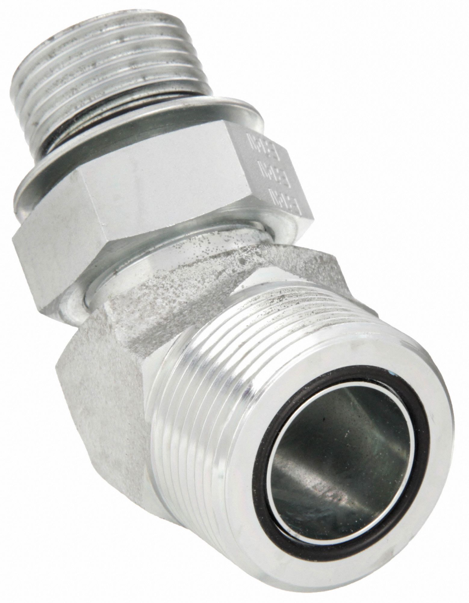 Hydraulic Hose Adapter: 1 in x 1 in Fitting Size, Male x Male, ORS x ORB, Rigid, 45° Elbow