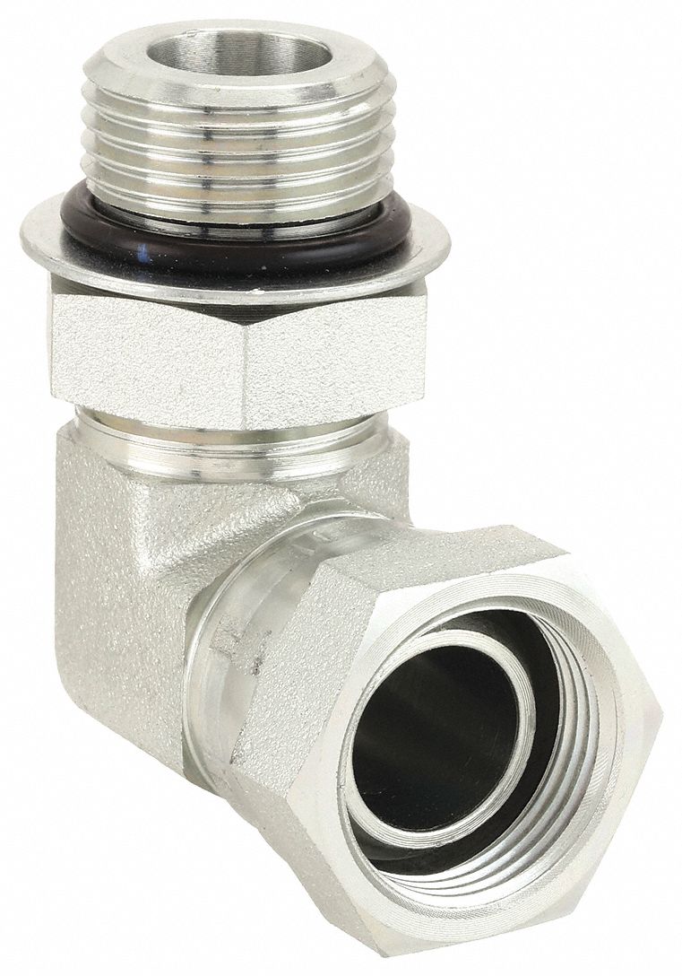Hydraulic Hose Adapter: 1 in x 1 in Fitting Size, Female x Male, NPSM x ORB, Swivel, 90° Elbow