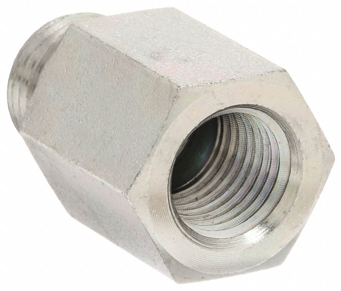 Hydraulic Hose Adapter: 1/4 in x 3/8 in Fitting Size, Female x Male, NPTF x ORB, Rigid, Straight