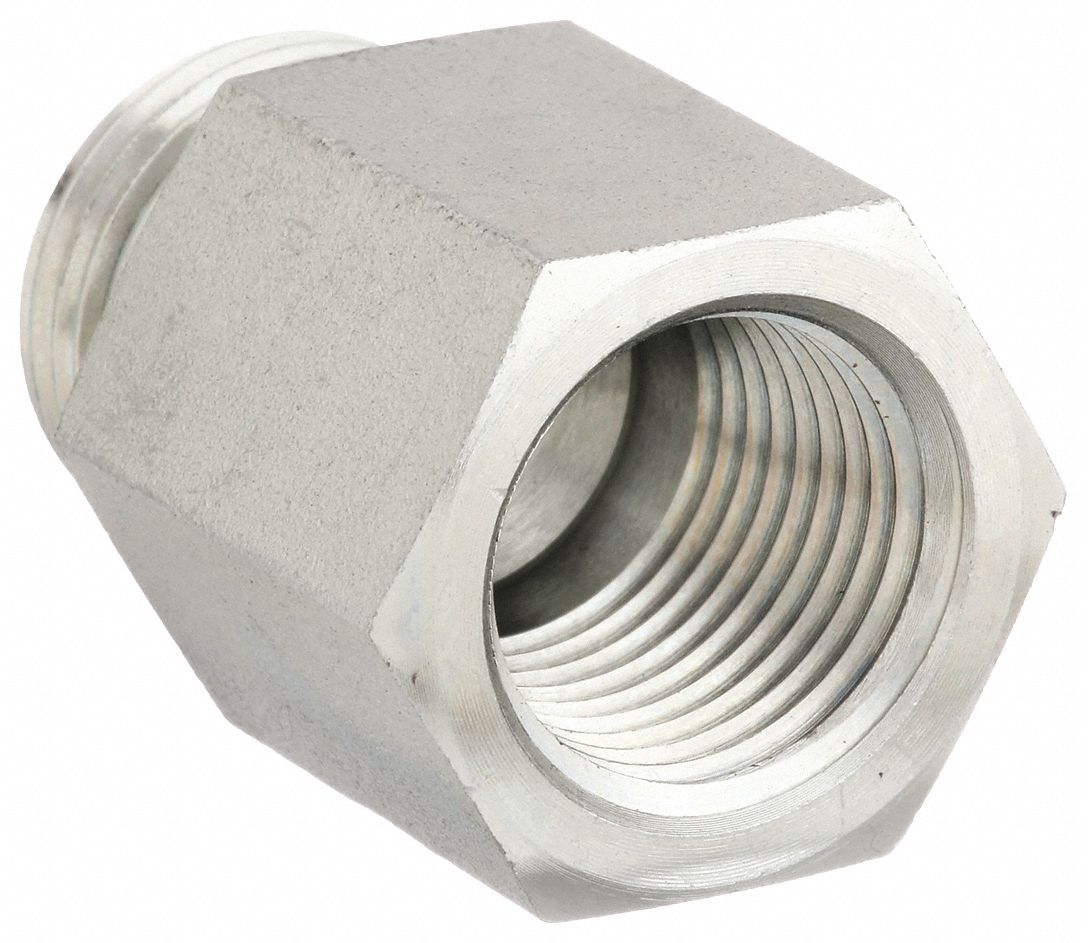 Hydraulic Hose Adapter: 1/2 in x 5/8 in Fitting Size, Female x Male, NPTF x ORB, Rigid, Straight