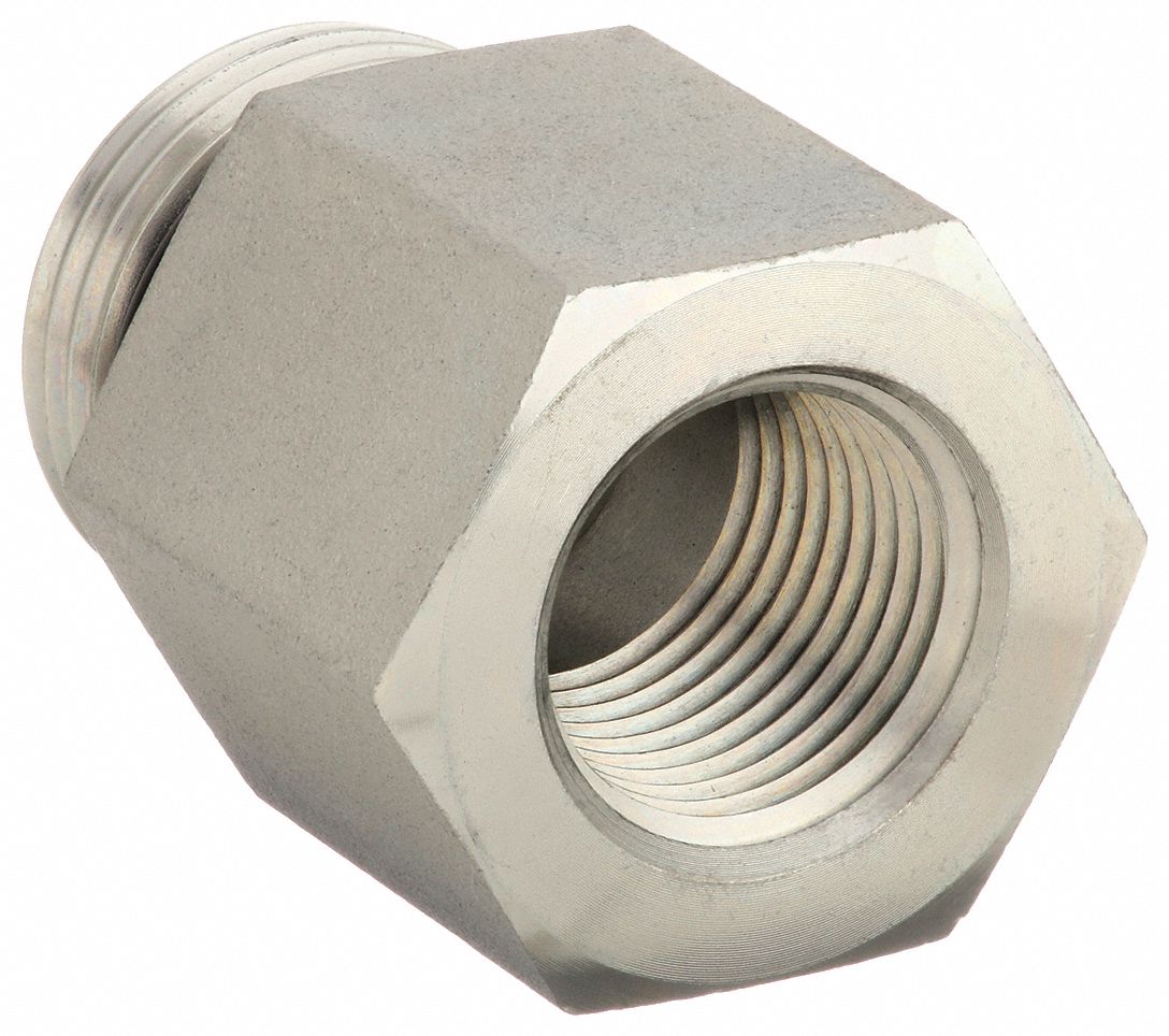 Hydraulic Hose Adapter: 1/2 in x 3/4 in Fitting Size, Female x Male, NPTF x ORB, Rigid, Straight