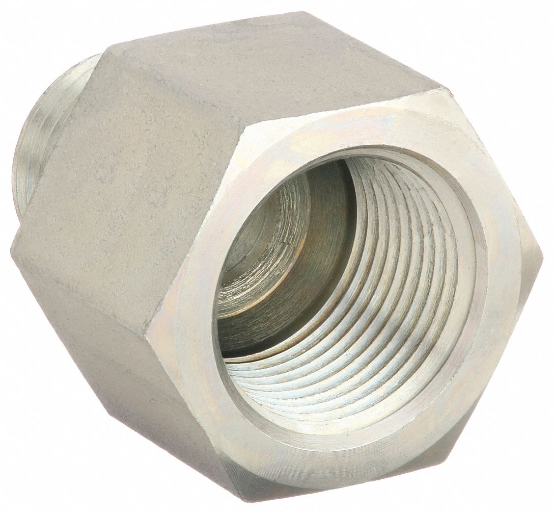 Hydraulic Hose Adapter: 3/4 in x 5/8 in Fitting Size, Female x Male, NPTF x ORB, Rigid, Straight