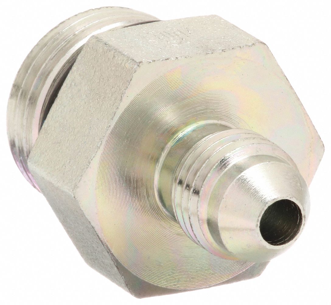 Hydraulic Hose Adapter: 1/2 in x 1/4 in Fitting Size, Male x Male, ORB x JIC, Rigid, Straight