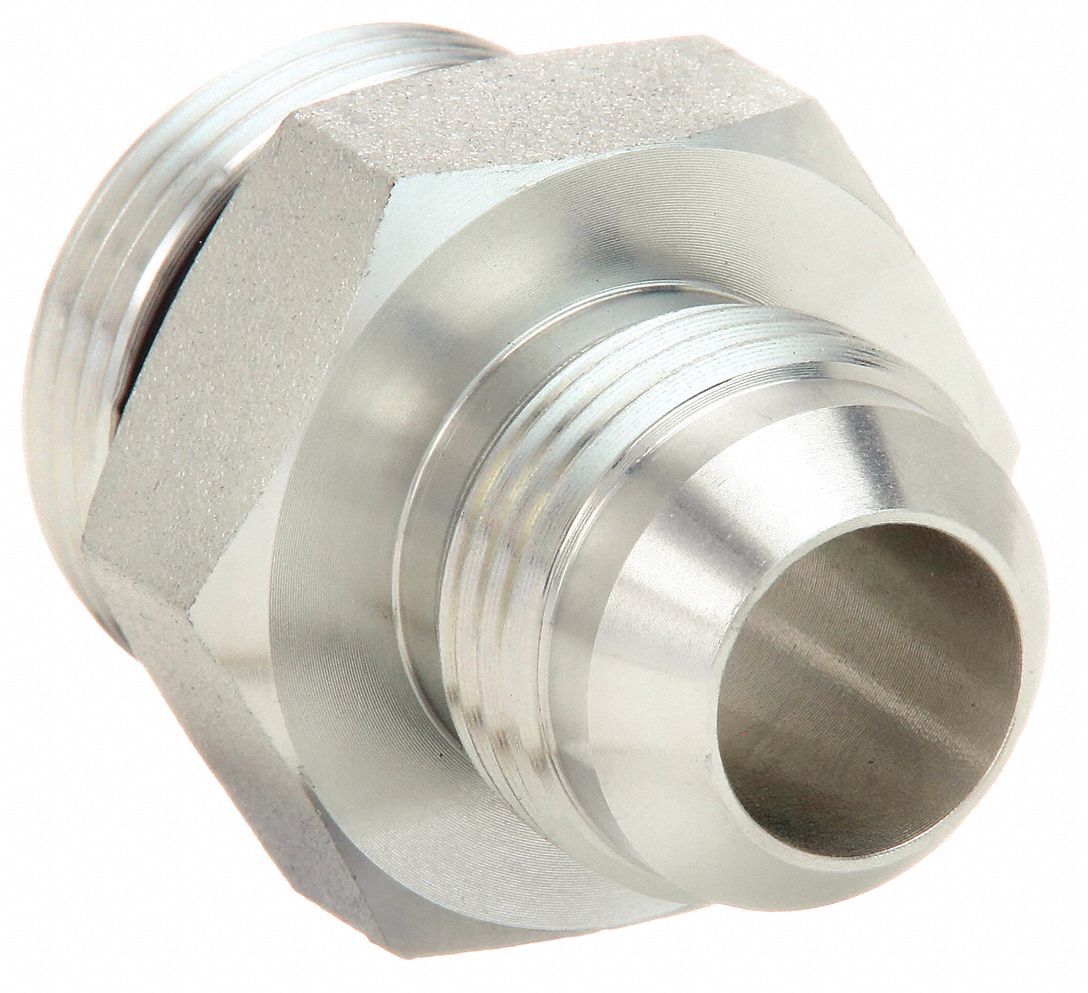 Hydraulic Hose Adapter: 1 in x 3/4 in Fitting Size, Male x Male, ORB x JIC, Rigid, Straight