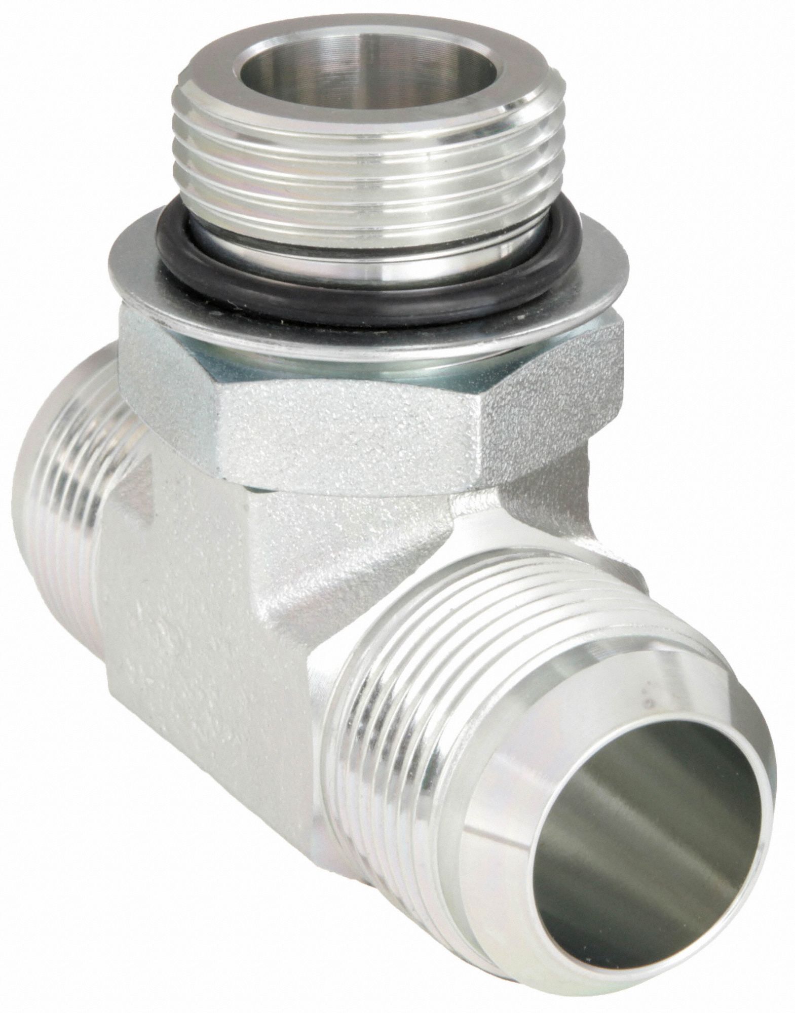 Hydraulic Hose Adapter: 3/4 in x 3/4 in x 3/4 in Fitting Size, Male x Male x Male, ORB x JIC x JIC