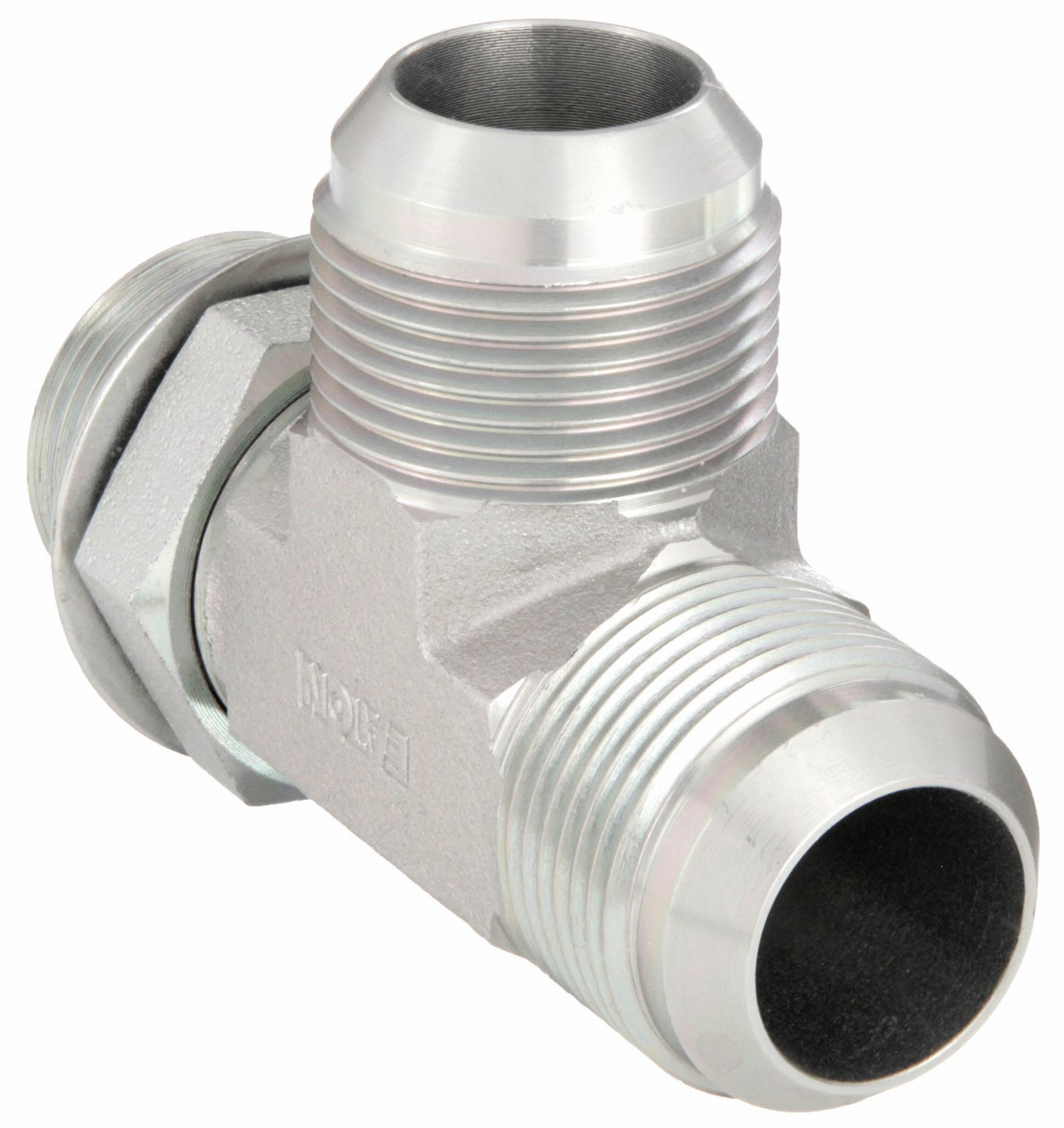 Hydraulic Hose Adapter: 1 in x 1 in x 1 in Fitting Size, Male x Male x Male, ORB x JIC x JIC, Rigid