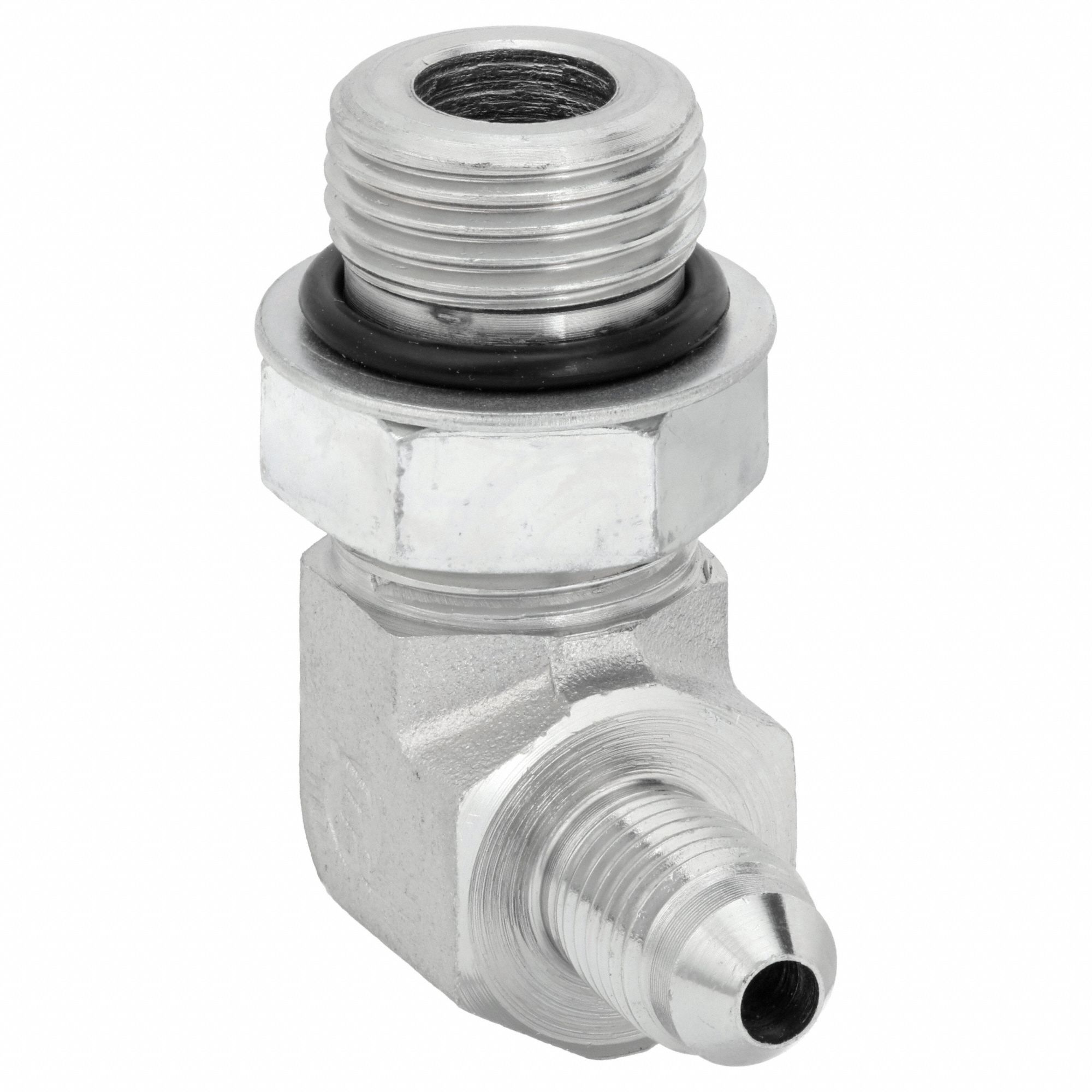 HYDRAULIC HOSE ADAPTER, ½ X ¼ IN FITTING, MALE X MALE, ORB X JIC, RIGID, 90 °  ELBOW