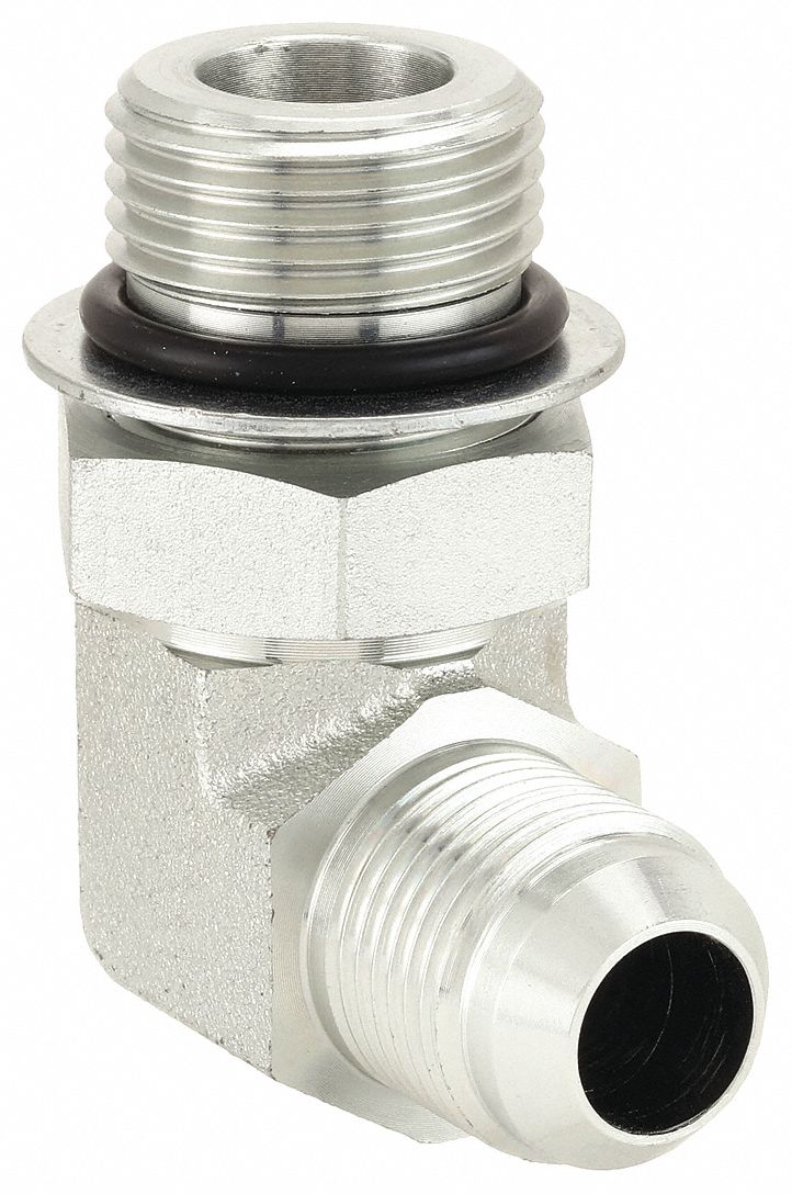Hydraulic Hose Adapter: 3/4 in x 5/8 in Fitting Size, Male x Male, ORB x JIC, Rigid, 90° Elbow