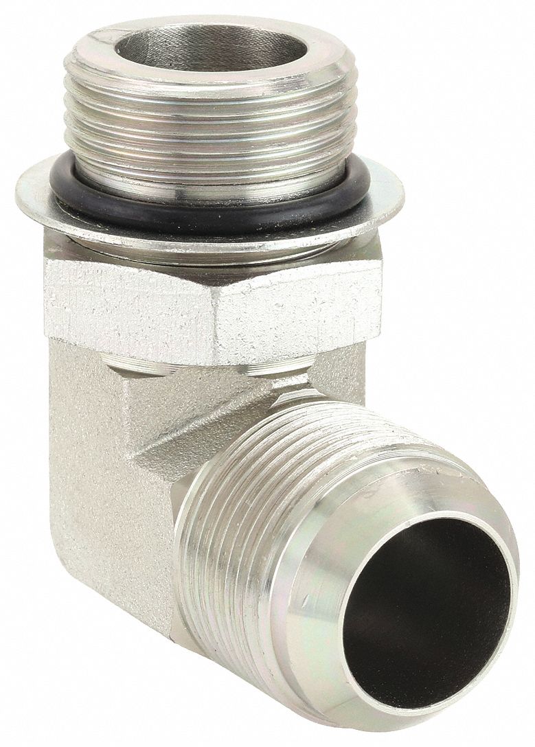 Hydraulic Hose Adapter: 1 in x 1 in Fitting Size, Male x Male, ORB x JIC, Rigid, 90° Elbow